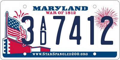 MD license plate 3AD7412
