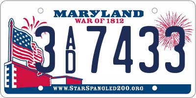 MD license plate 3AD7433