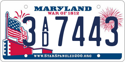MD license plate 3AD7443