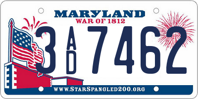 MD license plate 3AD7462