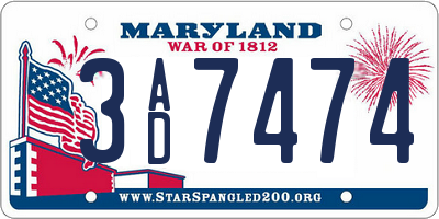 MD license plate 3AD7474