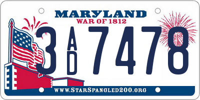 MD license plate 3AD7478