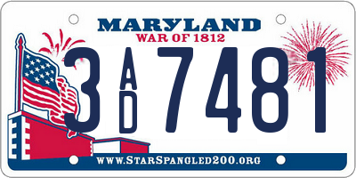 MD license plate 3AD7481