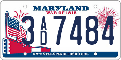 MD license plate 3AD7484