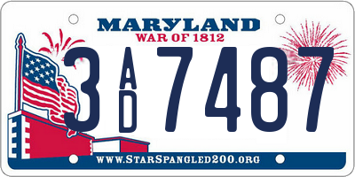 MD license plate 3AD7487
