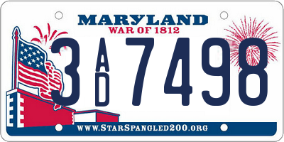 MD license plate 3AD7498