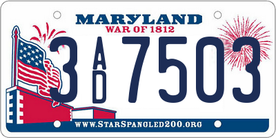 MD license plate 3AD7503