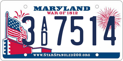 MD license plate 3AD7514