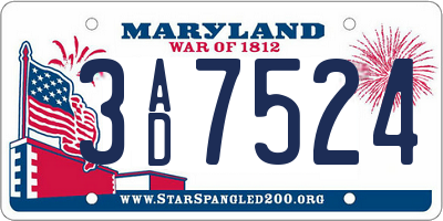 MD license plate 3AD7524