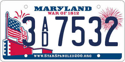 MD license plate 3AD7532