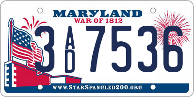 MD license plate 3AD7536