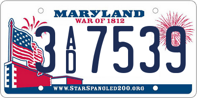 MD license plate 3AD7539