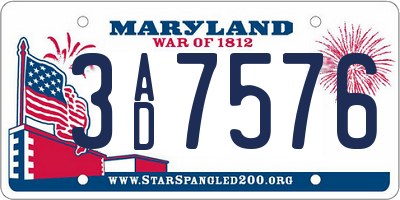 MD license plate 3AD7576