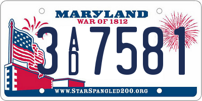 MD license plate 3AD7581