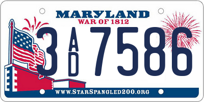 MD license plate 3AD7586