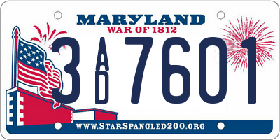 MD license plate 3AD7601