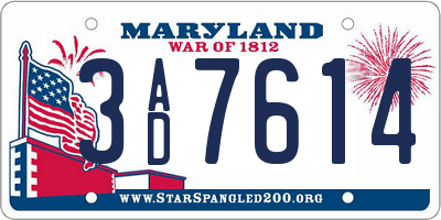 MD license plate 3AD7614