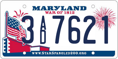 MD license plate 3AD7621