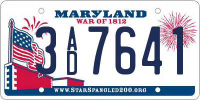 MD license plate 3AD7641