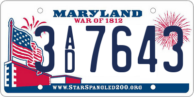 MD license plate 3AD7643