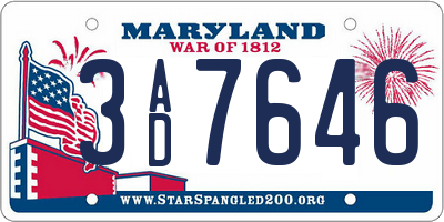 MD license plate 3AD7646