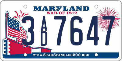 MD license plate 3AD7647