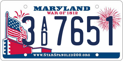 MD license plate 3AD7651