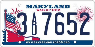 MD license plate 3AD7652