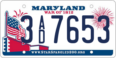 MD license plate 3AD7653