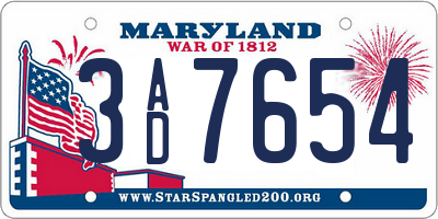 MD license plate 3AD7654
