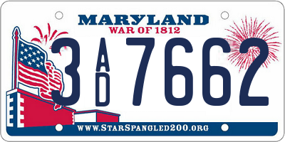MD license plate 3AD7662
