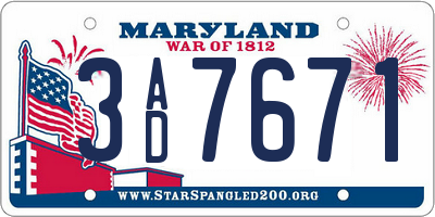 MD license plate 3AD7671