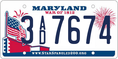 MD license plate 3AD7674