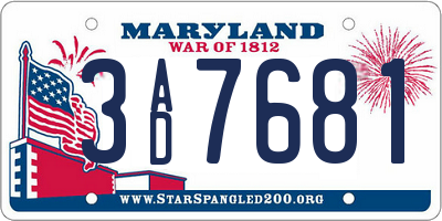 MD license plate 3AD7681