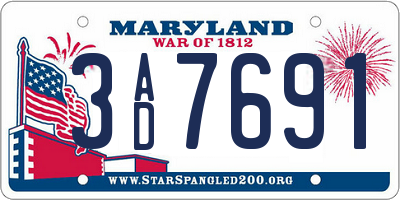 MD license plate 3AD7691