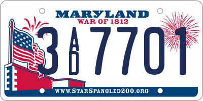 MD license plate 3AD7701