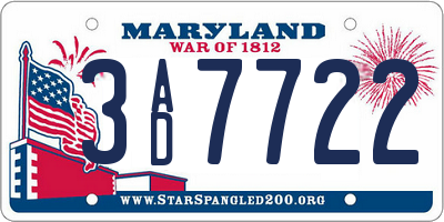 MD license plate 3AD7722