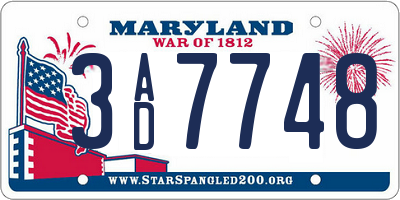 MD license plate 3AD7748