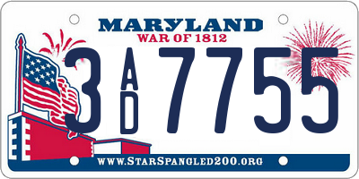 MD license plate 3AD7755