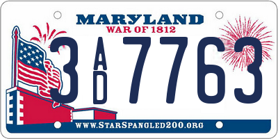 MD license plate 3AD7763