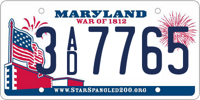 MD license plate 3AD7765