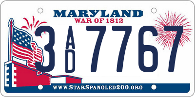 MD license plate 3AD7767