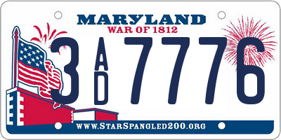 MD license plate 3AD7776