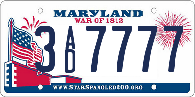 MD license plate 3AD7777