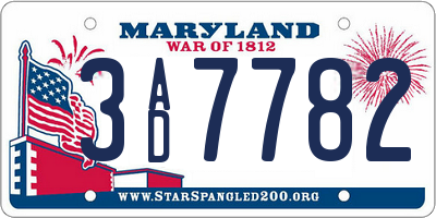 MD license plate 3AD7782