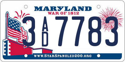 MD license plate 3AD7783