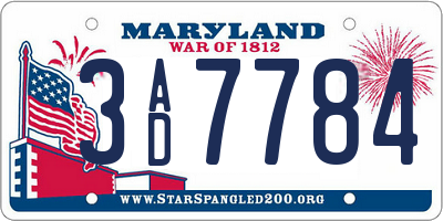 MD license plate 3AD7784