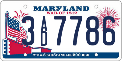 MD license plate 3AD7786