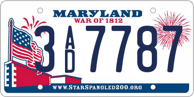 MD license plate 3AD7787