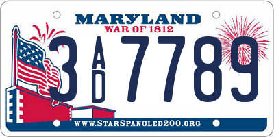 MD license plate 3AD7789